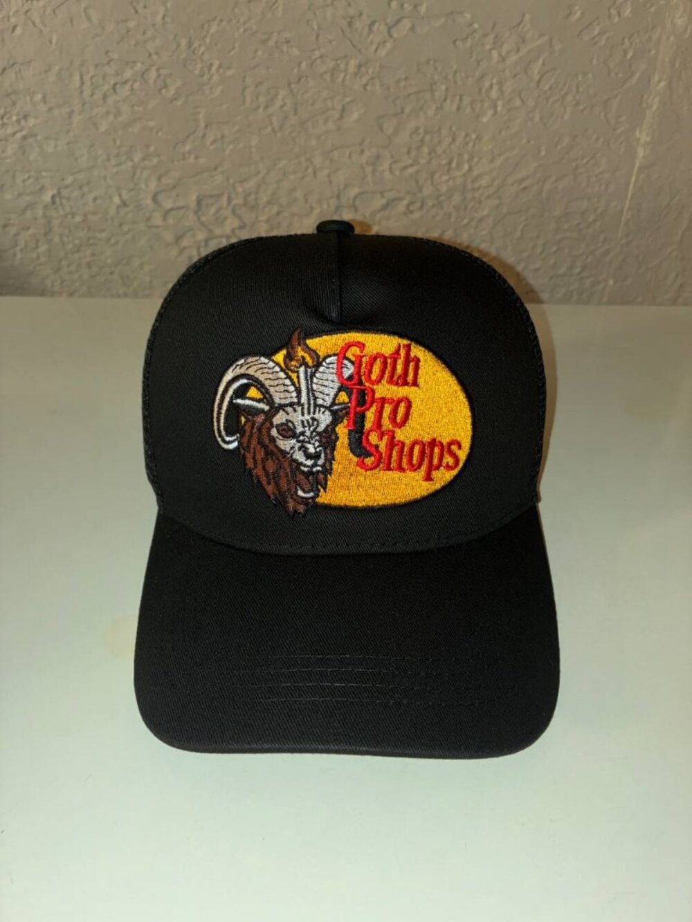 Goth Pro Shop Goat Embroidery Mesh Trucker Style Snapback Hat - New